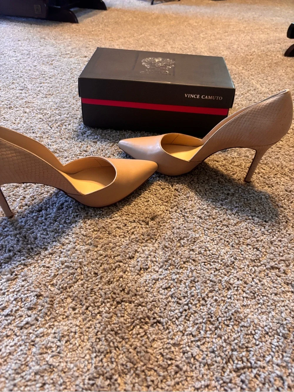 Vince Camuto Beige Pointed-Toe Leather Pumps